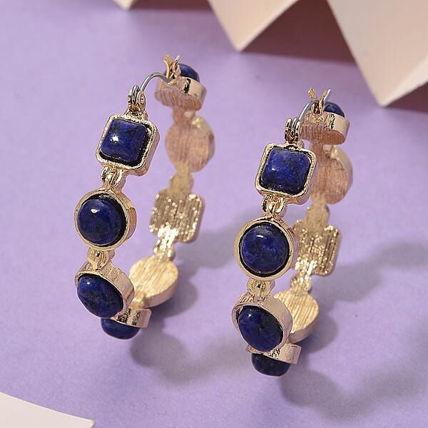 Lapis Lazuli 50.00 Ctw Hoop Earrings In Goldtone