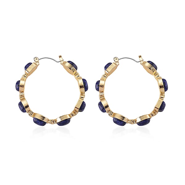 Lapis Lazuli 50.00 Ctw Hoop Earrings In Goldtone