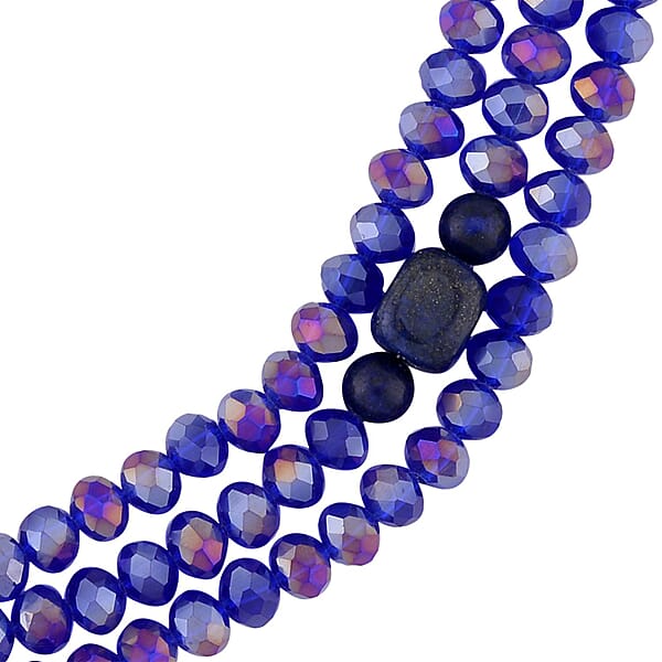 Lapis Lazuli And Blue Glass Beaded Multi Strand Necklace 20-22 Inches In Goldtone 15.00 Ctw