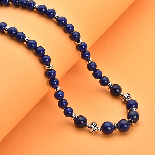 Lapis Lazuli And Resin 143.00 Ctw Beaded Necklace In Silvertone 18-20 Inches