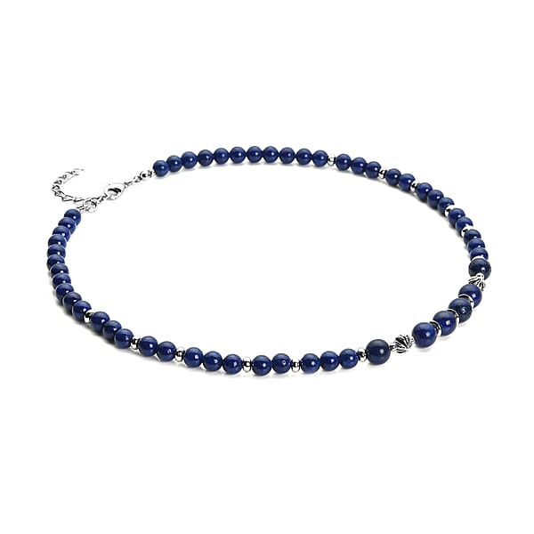 Lapis Lazuli And Resin 143.00 Ctw Beaded Necklace In Silvertone 18-20 Inches