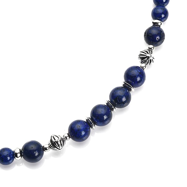 Lapis Lazuli And Resin 143.00 Ctw Beaded Necklace In Silvertone 18-20 Inches