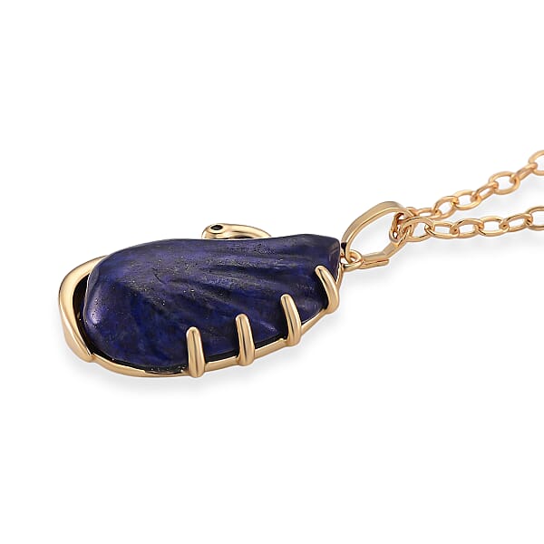 Lapis Lazuli Simulated Black Diamond 25.00 Ctw Carved Swan Pendant Necklace In Goldtone 20 Inches