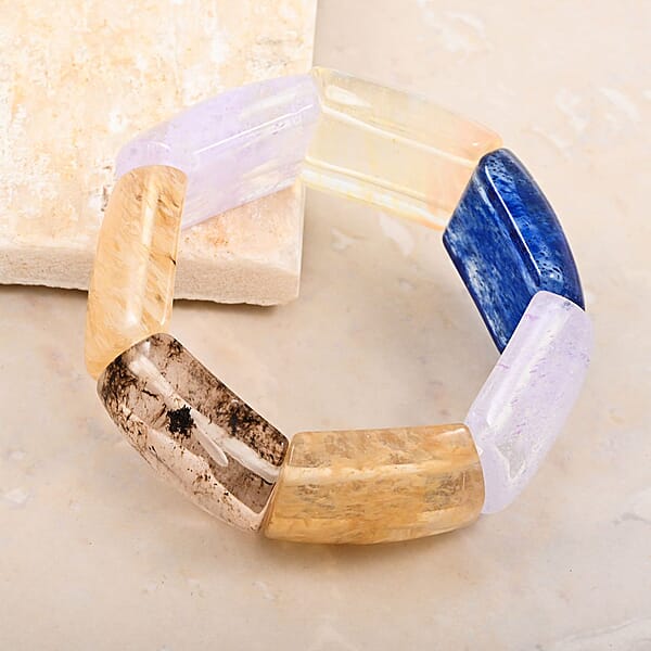 Large Section Multi-Quartz 321.15 Ctw Stretch Bracelet (6-7In)