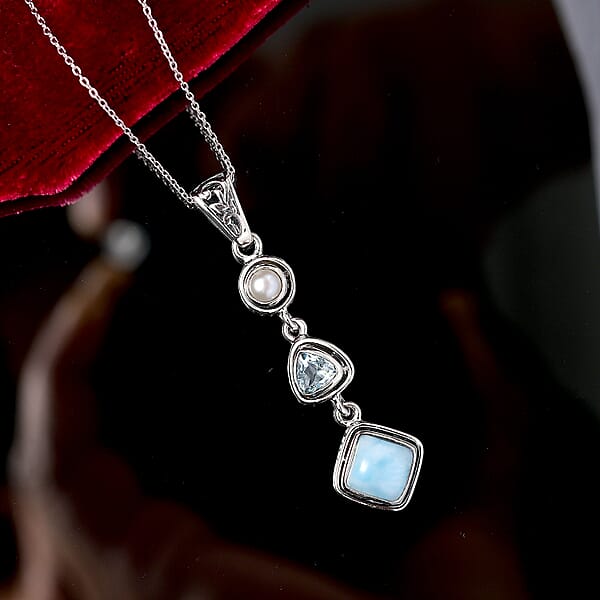 Larimar And Multi Gemstone 2.35 Ctw Pendant Necklace In Rhodium Over Sterling Silver 20 Inches