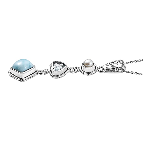 Larimar And Multi Gemstone 2.35 Ctw Pendant Necklace In Rhodium Over Sterling Silver 20 Inches