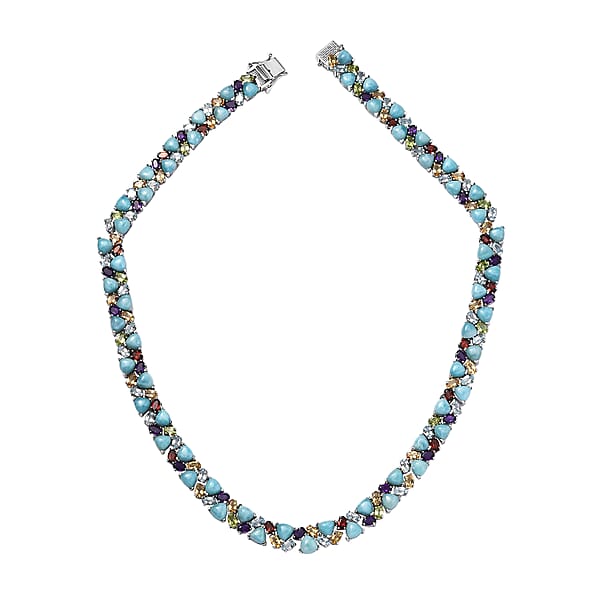 Larimar And Multi Gemstone 89.35 Ctw Zig-Zag Necklace In Platinum Over Sterling Silver 18 Inches