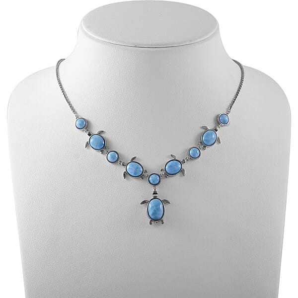Larimar Turtle Necklace 18 Inches In Platinum Over Sterling Silver 29.20 Ctw