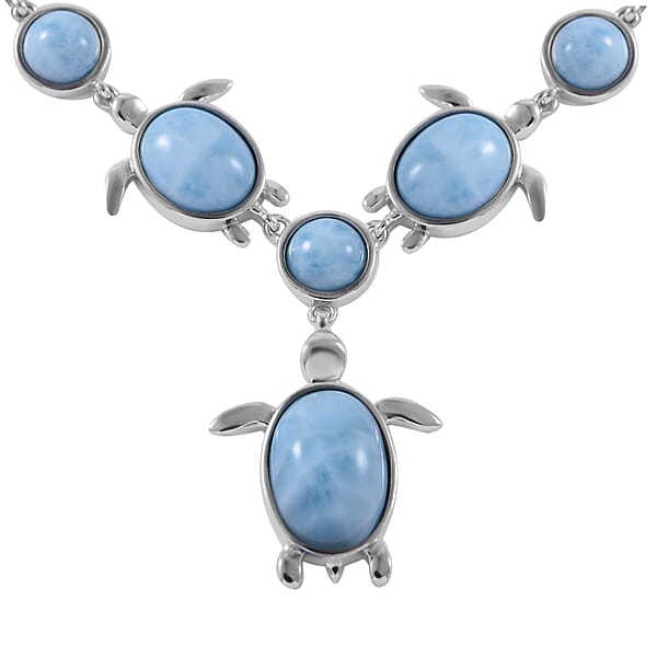 Larimar Turtle Necklace 18 Inches In Platinum Over Sterling Silver 29.20 Ctw