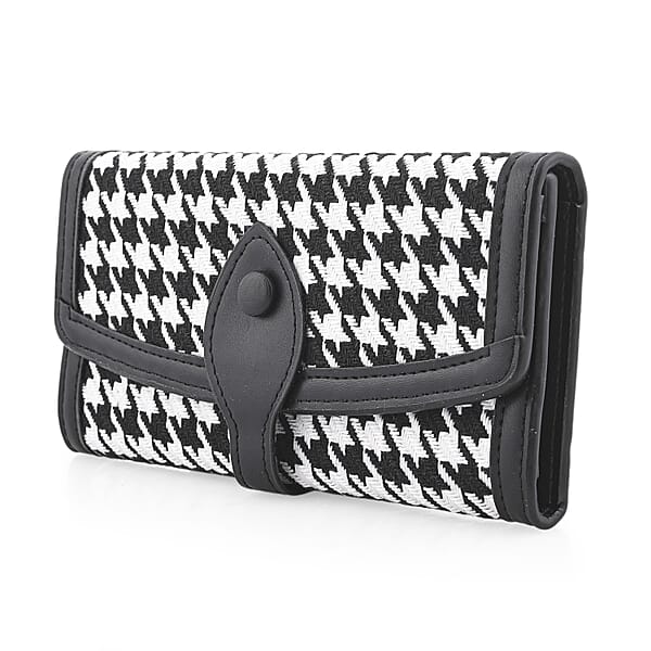 Las Vegas Closeout Deal BY:KY Black Houndstooth Pattern Faux Leather Wallet