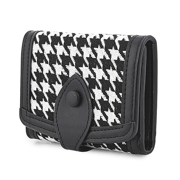 Las Vegas Closeout Deal BY:KY Black Houndstooth Pattern Faux Leather Wallet
