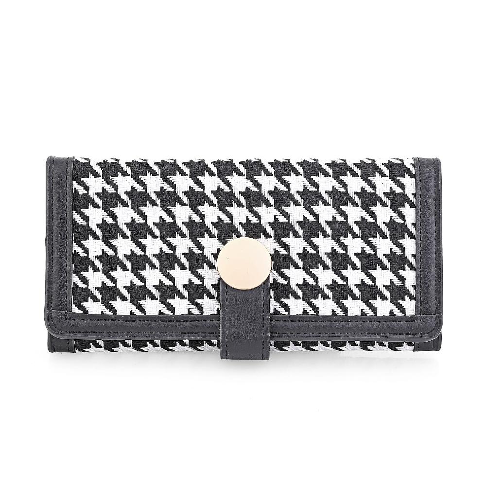 Las Vegas Closeout Deal BY:KY Black Houndstooth Pattern Faux Leather Wallet with Golden Accent