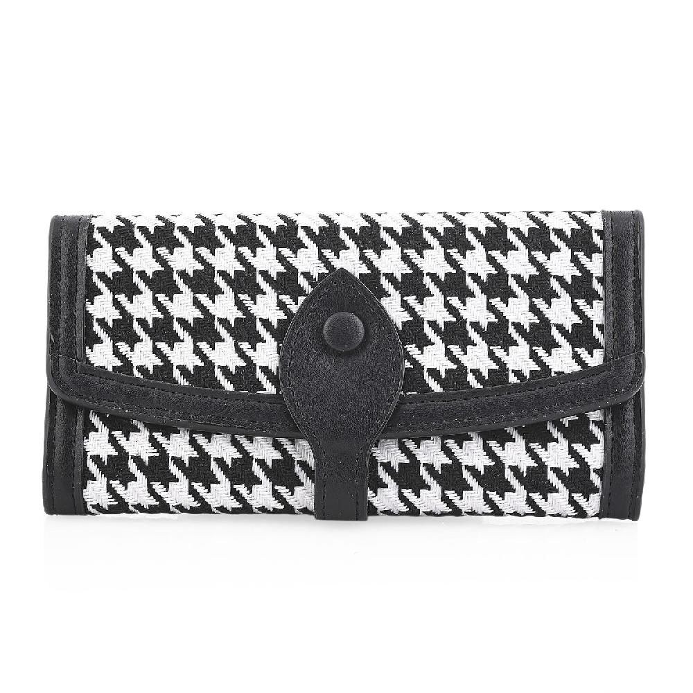 Las Vegas Closeout Deal BY:KY Black Houndstooth Pattern Faux Leather Wallet