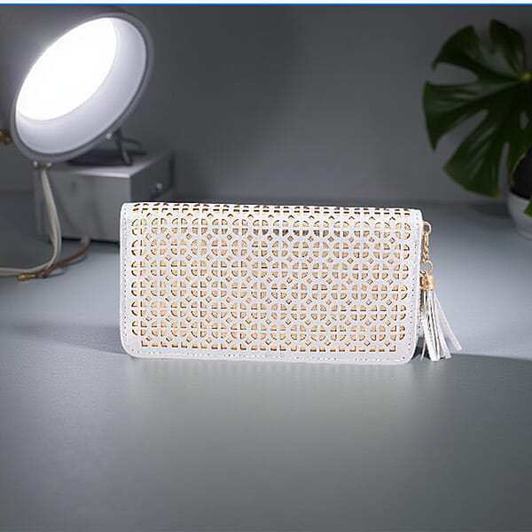 Las Vegas Closeout Deal BY:KY Gray Geometric Pattern Faux Leather Zipper Wallet