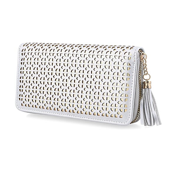 Las Vegas Closeout Deal BY:KY Gray Geometric Pattern Faux Leather Zipper Wallet