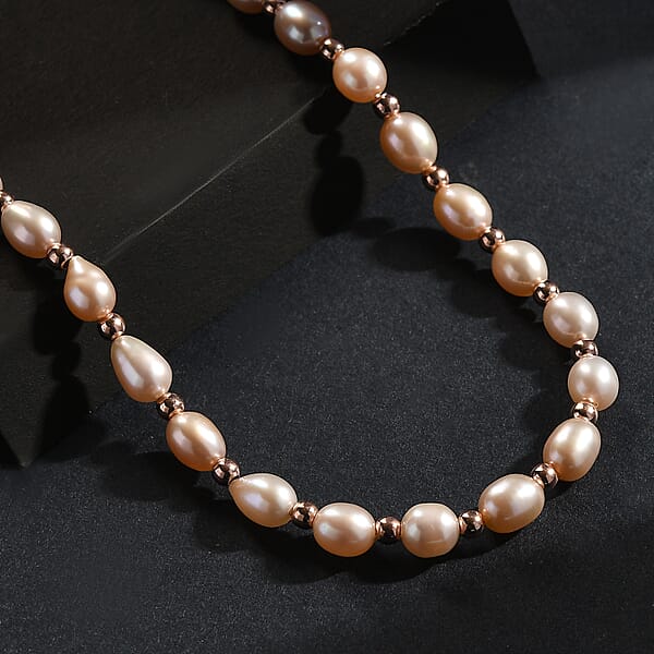 Lavender Pearl Necklace (18 Inches) In 18K Vermeil Rose Gold Over Sterling Silver
