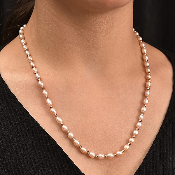 Lavender Pearl Necklace (18 Inches) In 18K Vermeil Rose Gold Over Sterling Silver