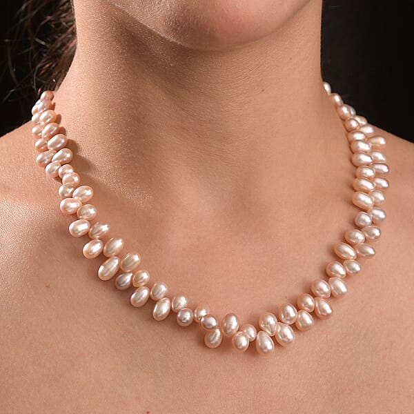 Lavender Pearl Necklace In 18K Vermeil Rose Gold Over Sterling Silver 18 Inches