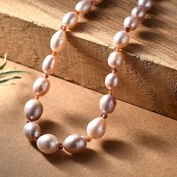 Lavender Pearl Orissa Rhodolite Garnet And Hessonite Garnet 10.00 Ctw Necklace In 18K Vermeil YG Over Sterling Silver 18 Inches
