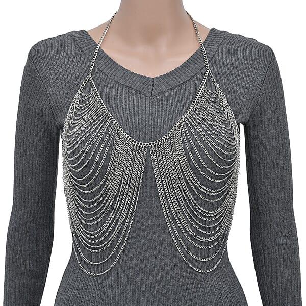 Layered Design Body Chain 28 Inches In Silvertone
