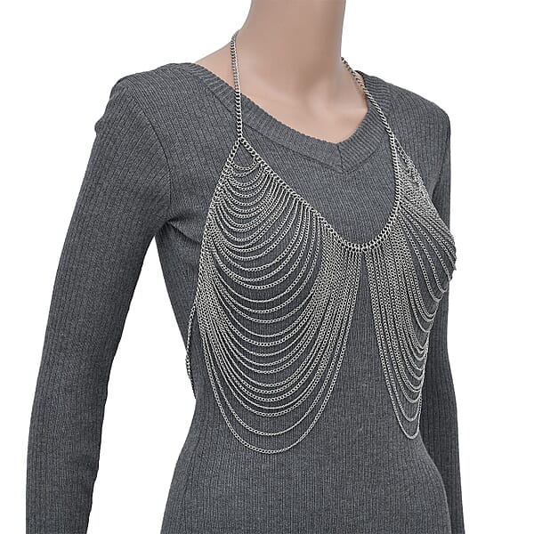 Layered Design Body Chain 28 Inches In Silvertone