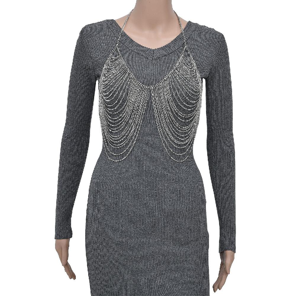 Layered Design Body Chain 28 Inches in Silvertone