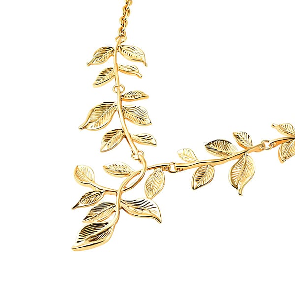 Leaf Earrings And Necklace In Goldtone 22-25 Inches