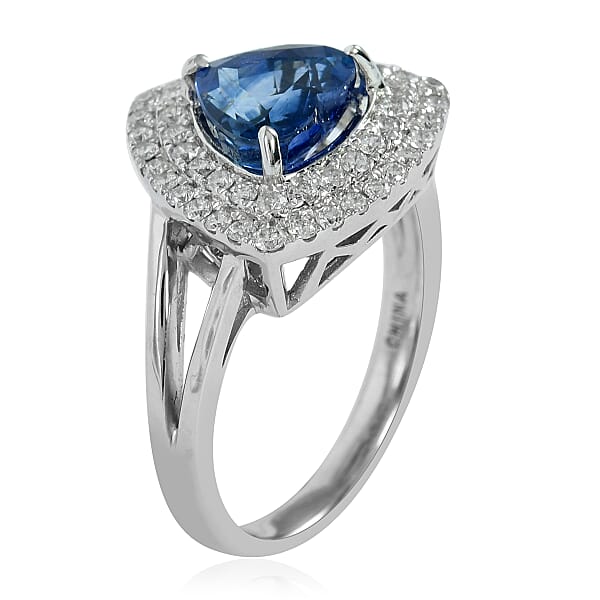 LIMITED EDITION 14K White Gold Ceylon Blue Sapphire And G-H I1 Diamond Ring 4.76 Grams 2.84 Ctw