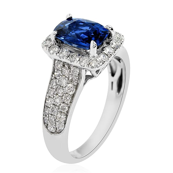 Limited Edition 14K White Gold Ceylon Blue Sapphire And Diamond Ring 2.80 Ctw