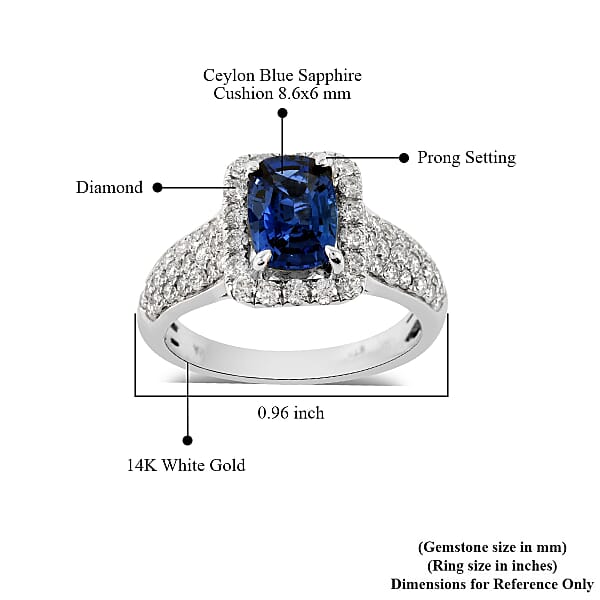 Limited Edition 14K White Gold Ceylon Blue Sapphire And Diamond Ring 2.80 Ctw