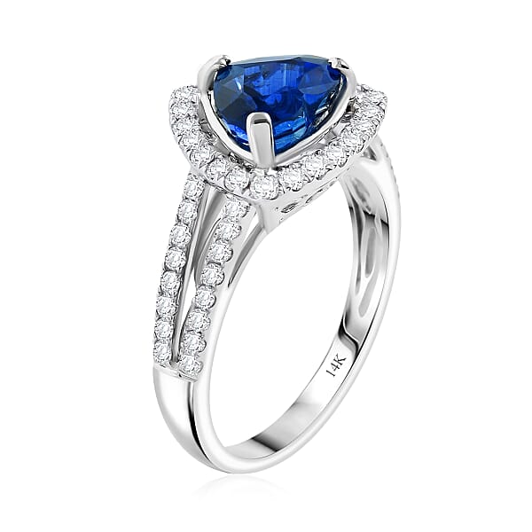 Limited Edition 14K White Gold Madagascar Blue Sapphire And Diamond Ring 3.26 Grams 2.63 Ctw