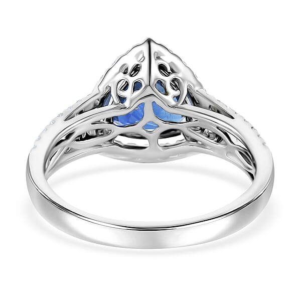 Limited Edition 14K White Gold Madagascar Blue Sapphire And Diamond Ring 3.26 Grams 2.63 Ctw