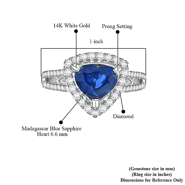 Limited Edition 14K White Gold Madagascar Blue Sapphire And Diamond Ring 3.26 Grams 2.63 Ctw