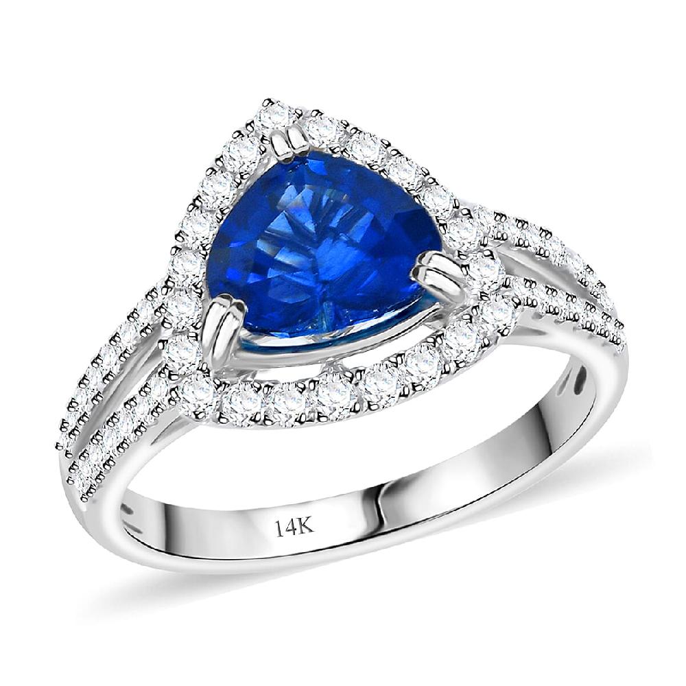 Limited Edition 14K White Gold Madagascar Blue Sapphire and Diamond Ring 3.26 Grams 2.63 ctw