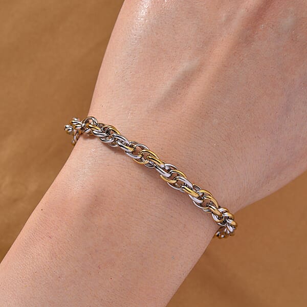 Link Chain Bracelet In ION Plated YG And Stainless Steel (8.00 In)