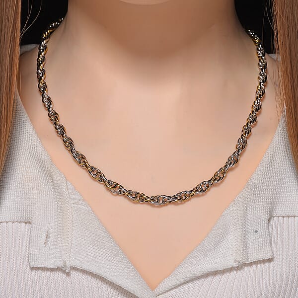 Link Chain Necklace In ION Plated YG And Stainless Steel 20-22 Inches