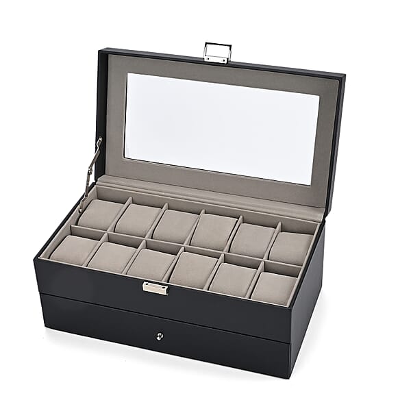 Livemore Black Faux Leather 2 Layer Watch Box With Glass Window
