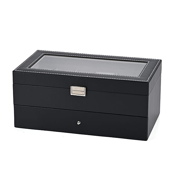 Livemore Black Faux Leather 2 Layer Watch Box With Glass Window