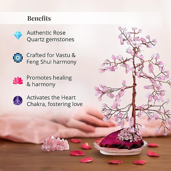 Livmore 150 Rose Quartz Gemstone Bonsai Tree With Agate Base - Pink