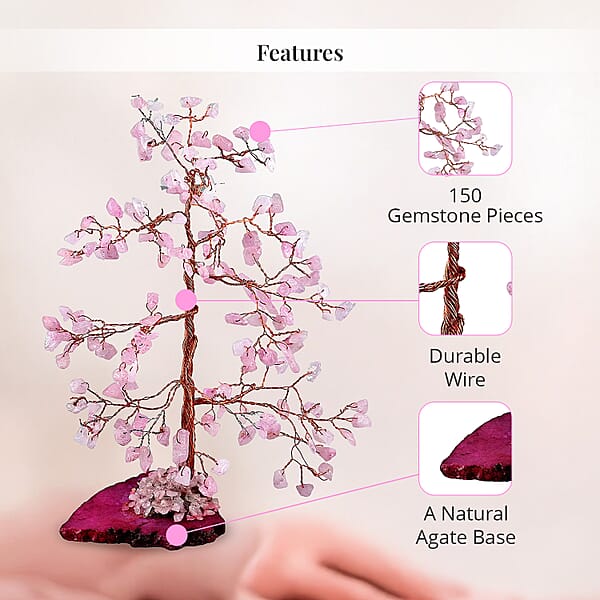 Livmore 150 Rose Quartz Gemstone Bonsai Tree With Agate Base - Pink