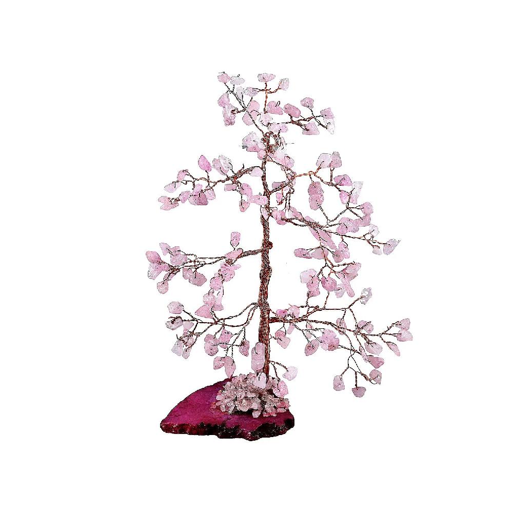 Livmore 150 Rose Quartz Gemstone Bonsai Tree With Agate Base - Pink