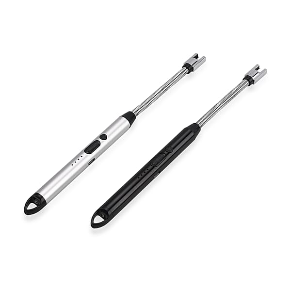Livmore 2pcs Rechargeable Flameless Stainless Steel Electric Lighter - Black And Silver