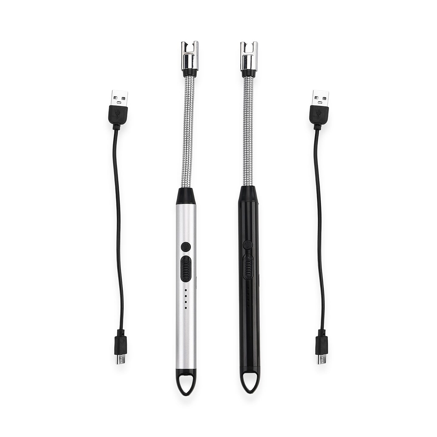 Livmore 2pcs Rechargeable Flameless Stainless Steel Electric Lighter - Black and Silver