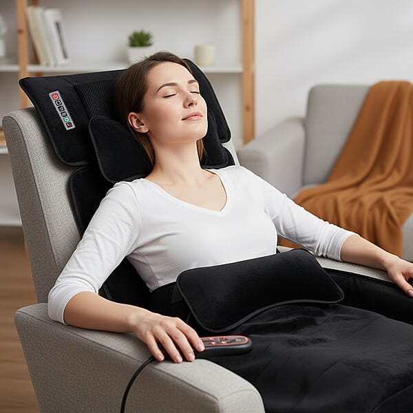 Livmore 3Pcs Set - Black Faux Leather Massage Mat With 20 Kneading Massage Heads And 2 Working Modes