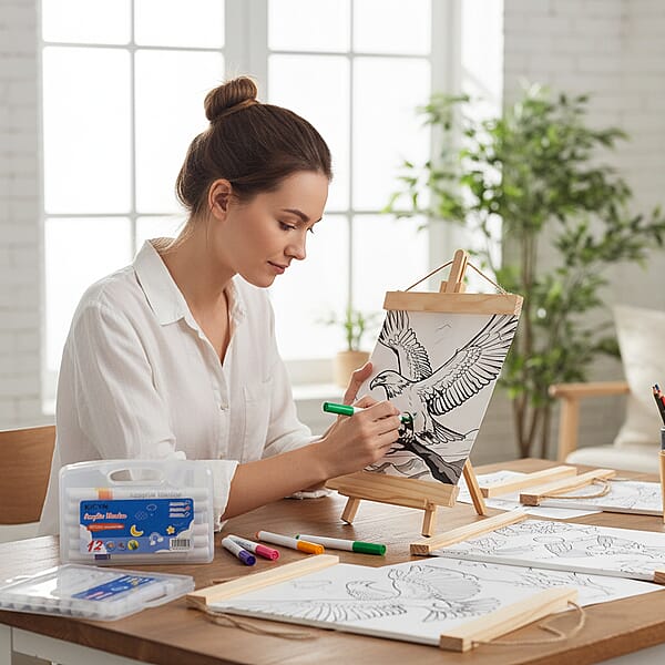 Livmore 5pcs Set Animal Theme Canvas Board With 12pcs Acrylic Markers