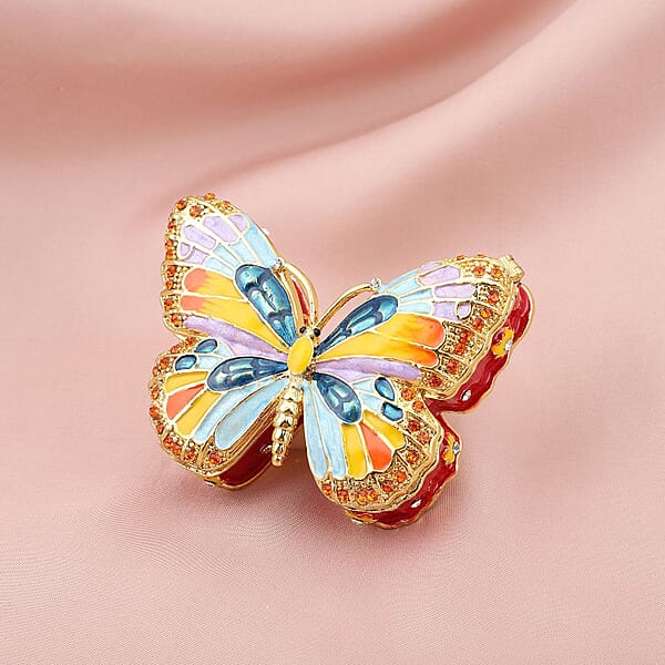 Livmore Austrian Crystal Enameled Butterfly Trinket Box In Dualtone