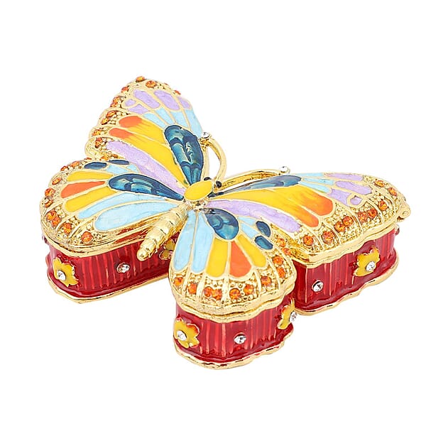Livmore Austrian Crystal Enameled Butterfly Trinket Box In Dualtone