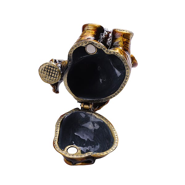 Livmore Black Austrian Crystal Enameled Elephant Trinket Box In Silvertone