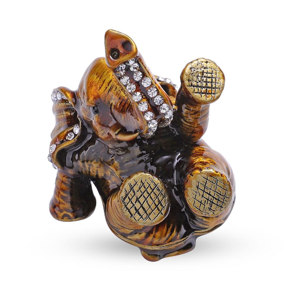Livmore Black Austrian Crystal Enameled Elephant Trinket Box In Silvertone