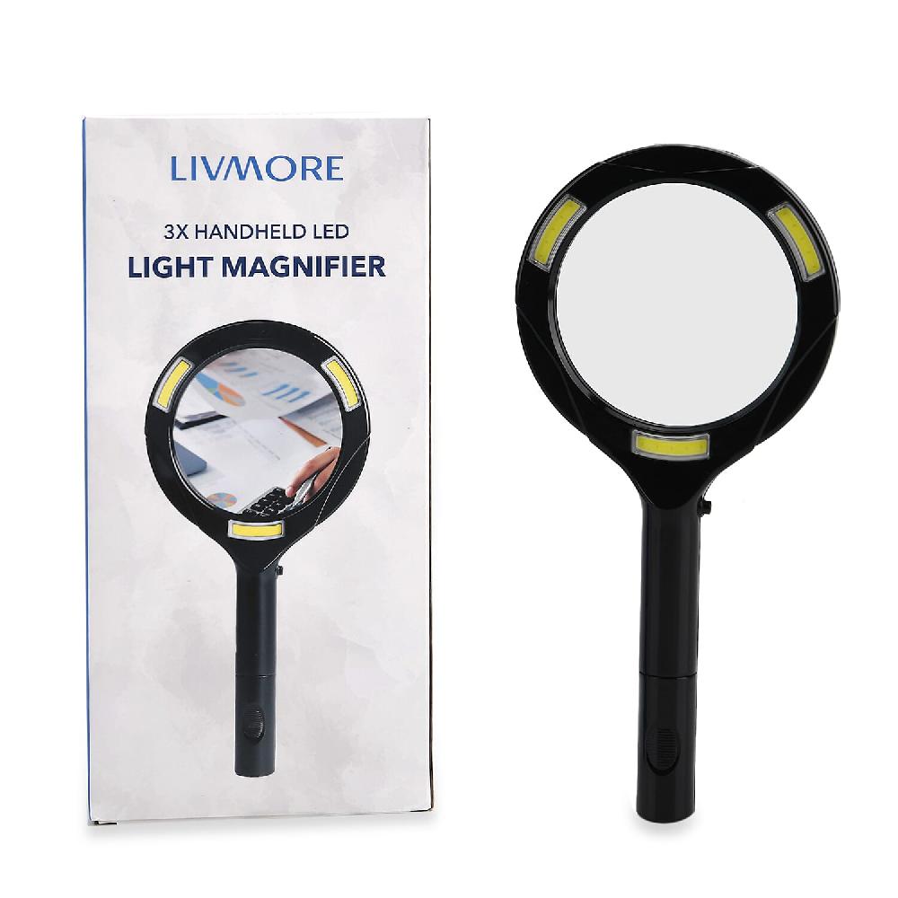 Livmore Black Single 3X Hand-held LED Light Magnifier (2xAA Battery Not Included)